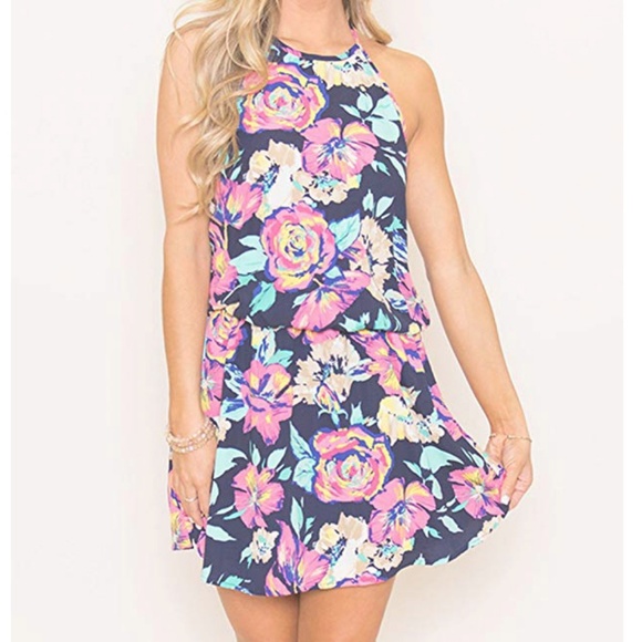 NWT Floral Drop Waist Halter Top Sundress - Picture 5 of 5